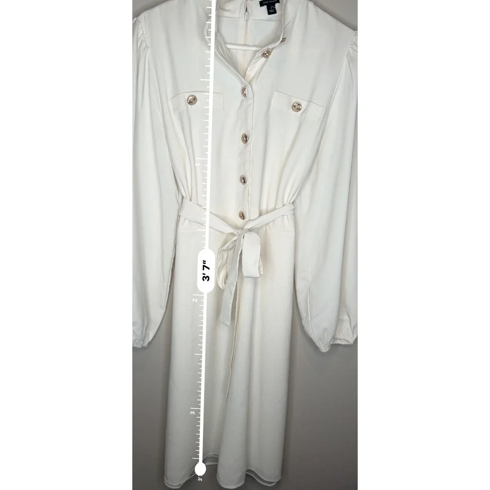 Ann Taylor Ivory Gold Button Tie Waist Midi Dress Old Money Career - Picture 3 of 11